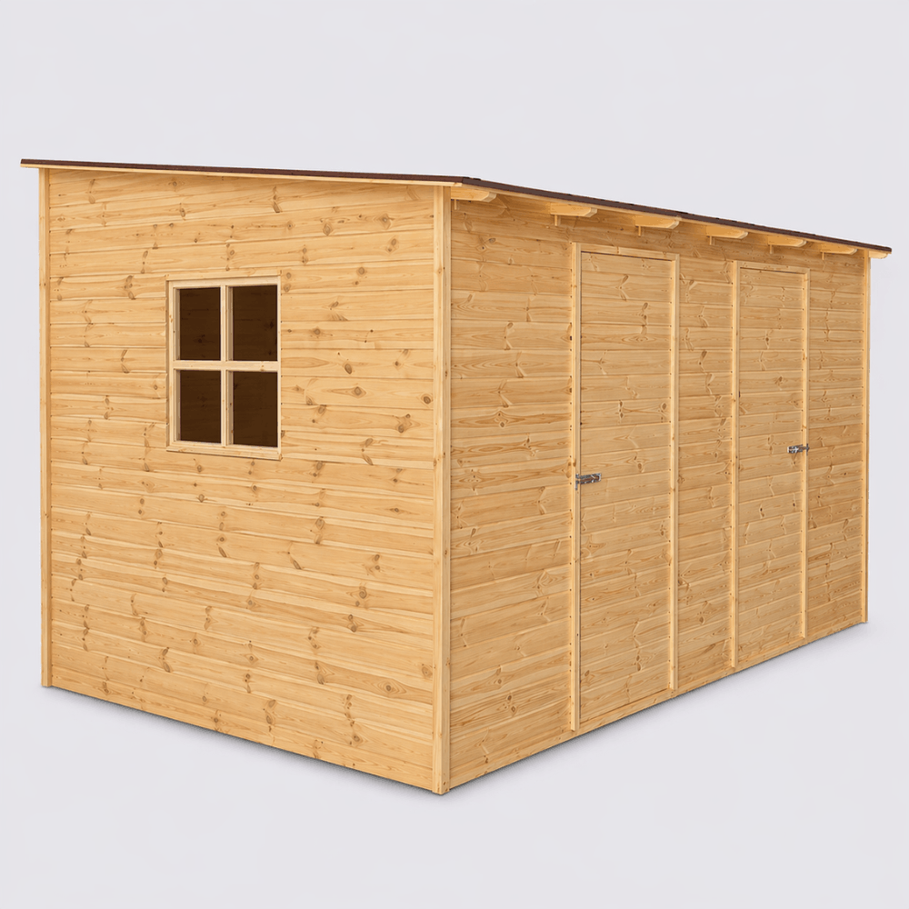 Ξύλινη αποθήκη κήπου 250 x 400 cm, κατασκευασμένη στα μέτρα σας με δυνατότητα επιλογής διαρρύθμισης. Στη φωτογραφία παρουσιάζεται χωρισμένη σε δύο δωμάτια, ενώ μπορεί να διαμορφωθεί όπως επιθυμείτε. Ιδανική για αποθήκευση και πολυχρηστική χρήση. Garden Shed Heraklion Crete